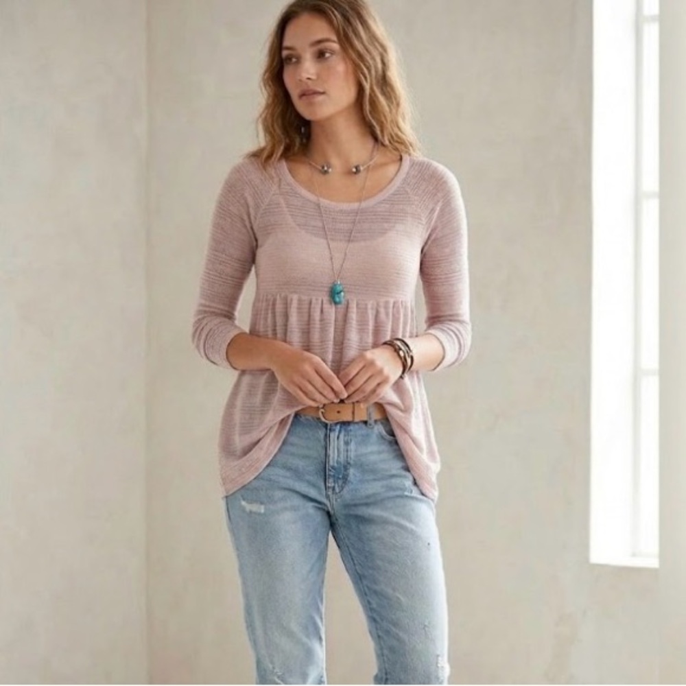 American Eagle Soft Knit Babydoll Tunic Top XS Blush Pink Lavender Boho